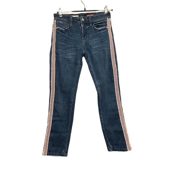 Pilcro Anthropologie Size 25 Petite‎ Blue Embroidered Slim Skinny Ankle Jeans - Picture 1 of 7